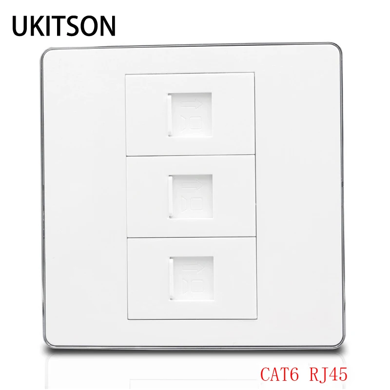 

Multimedia Wall Outlet With Tripal CAT6 RJ45 Coupler Socket 3 Plugs CAT Six LAN For Computer Laptop