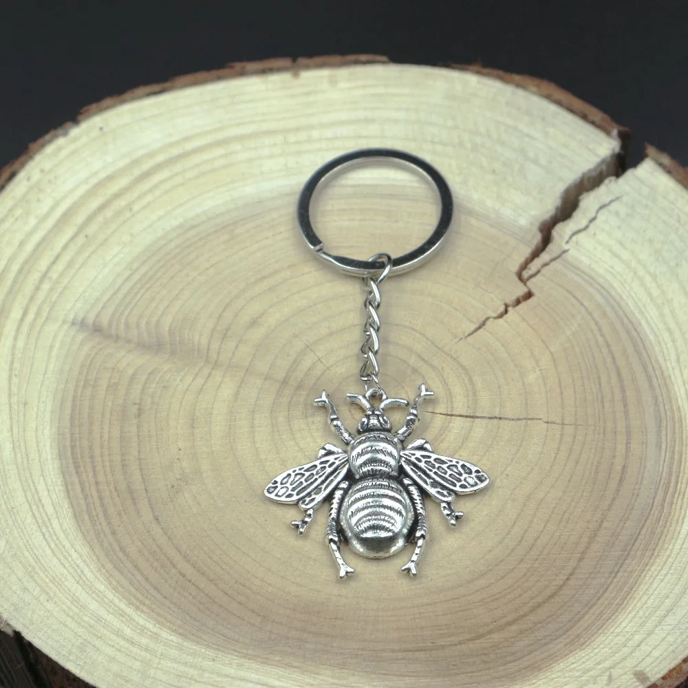 

Fashion 30mm Car Bag Accessories Key Ring Metal Key Chain Keychain Jewelry Antique Silver Plated Bee 38*40mm Pendant