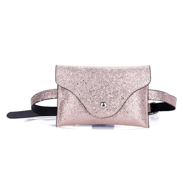 Fashion Women Fanny Pack Sequins Leather Waist Pack Hasp Bag Female Money Belt Chest Functional Phone Bag