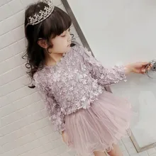 Платье для девочек; платья с длинными рукавами; милое платье принцессы для девочек; кружевное праздничное платье с цветочным рисунком; праздничное платье