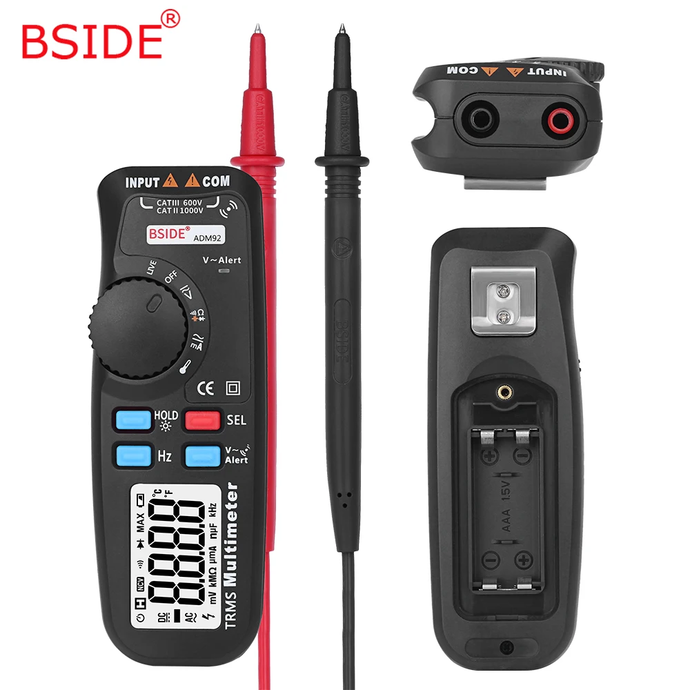 

BSIDE Handheld True RMS Digital Multimeter ADM92 Auto Range 6000 Counts TRMS Tester with Live Wire Check Temp NCV Hz ohm Diode