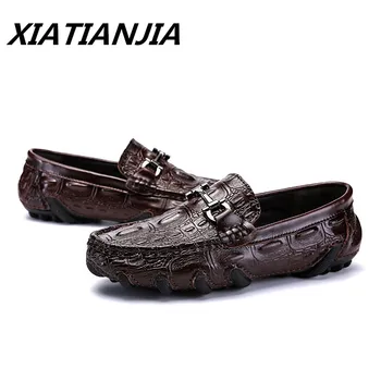 

New Low-cut Men Shoes Crocodile Pattern Youth Peas Leather Shoes Men Wild Trend Personality Men's Shoes Loafers Chaussure Homme