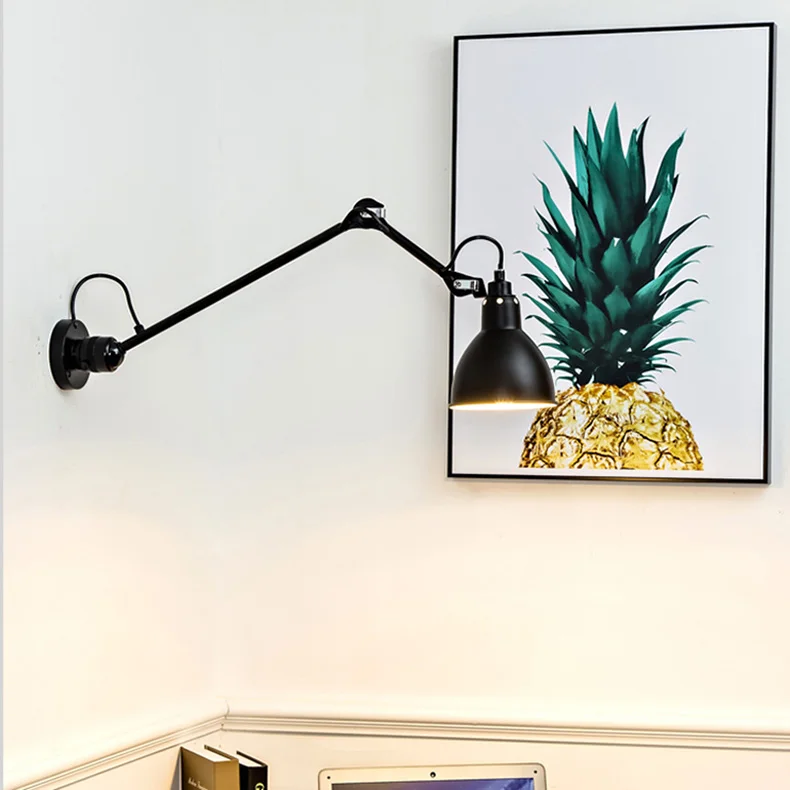 Luzes da Lâmpada de Parede para Leitura Flexível do Vintage Lâmpada de Parede Moderno Ajustável Longo Braço Oscilante 360 Graus Rotatable Preto Metal Led 2 Luminárias de parede