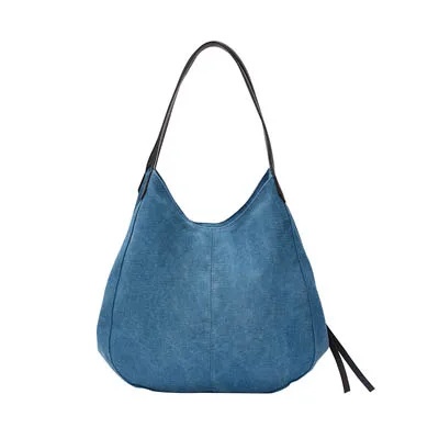 DIDA BEAR женские холщовые сумки высокого качества женские вместительные Сумки на одно плечо винтажные однотонные многокарманные женские сумки Bolsas - Цвет: Синий