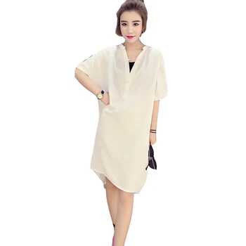 

New Spring Summer Dress Plsu Size M-4XL Elegant Stripes Dresses Women Vertical Striped Slim Short Sleeve Shirt Dress With Button