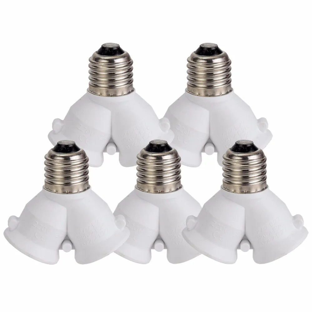 5 PCS E27 to 2 E27 Lamp Holder Converters Adapter Holder Socket