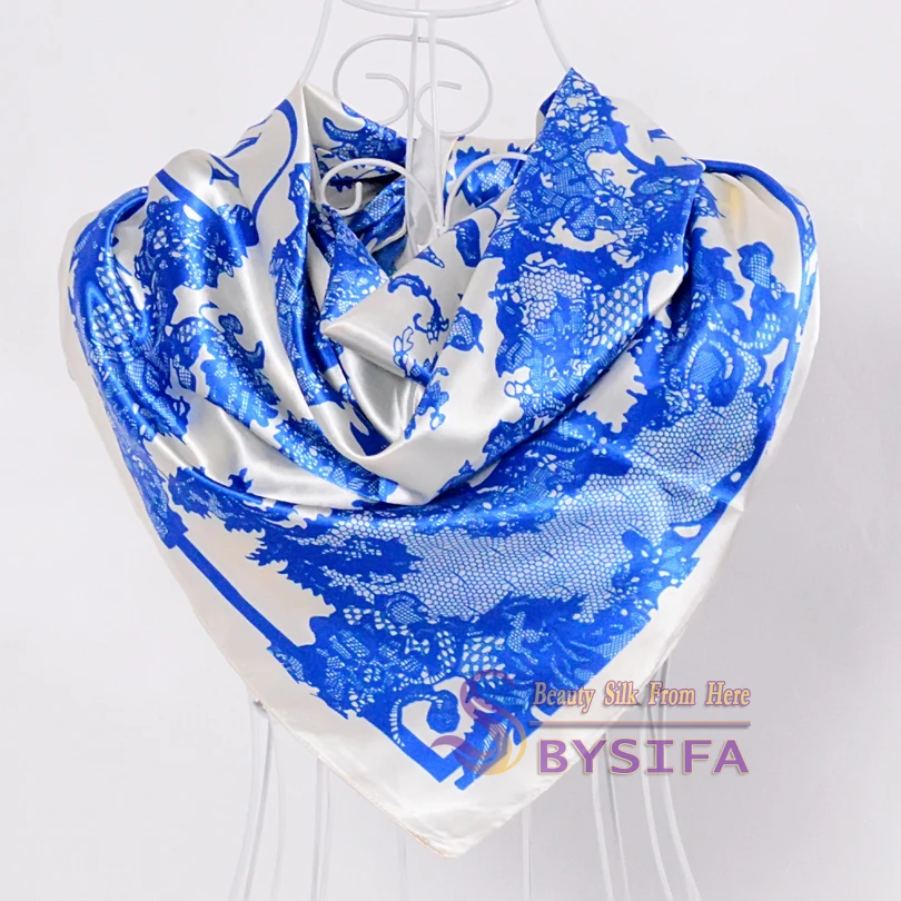 Элегантный женский большой квадратный шелковый шарф с принтом, 90*90 см, модный весенний и осенний серый и фиолетовый Шелковый шарф из полиэстера, шаль