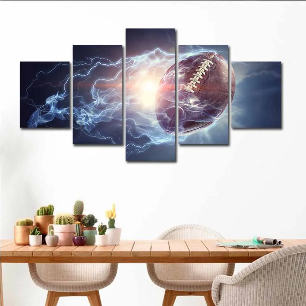 Sport Wall Art Balls Picture Prints American Football Rugby Lights Wall