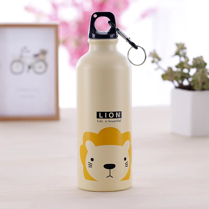 Современный дизайн 500 мл милые животные на открытом воздухе Портативный Спорт Велоспорт Кемпинг велосипед алюминиевый сплав школьная детская бутылка для воды - Цвет: lion