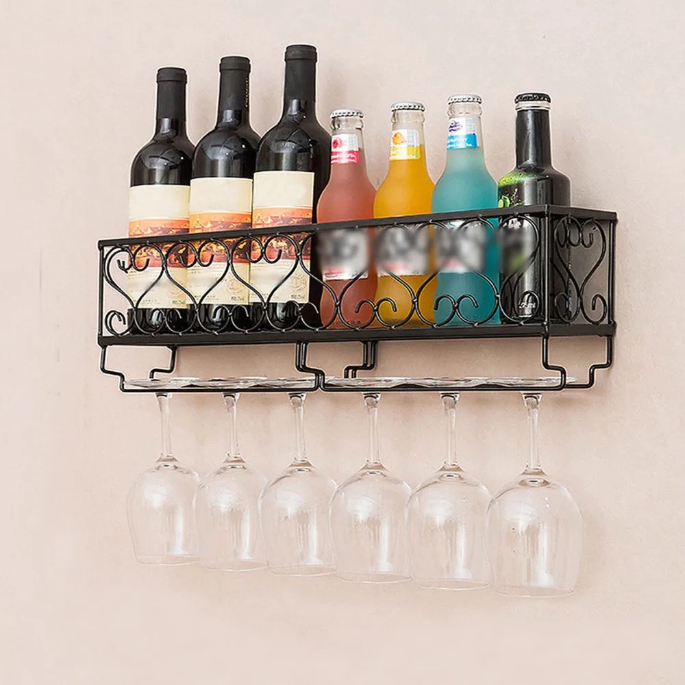 Настенный металлический винный стеллаж, полка для винных бутылок со стеклянным одним держателем, домашний барный декор, держатель для хранения и стойка