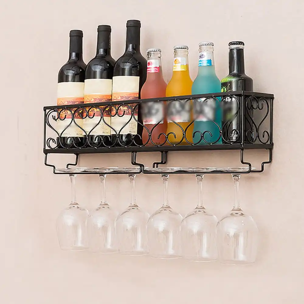 Wall Mount Metal Wine Rack Wine Bottle Shelf With Glass Single