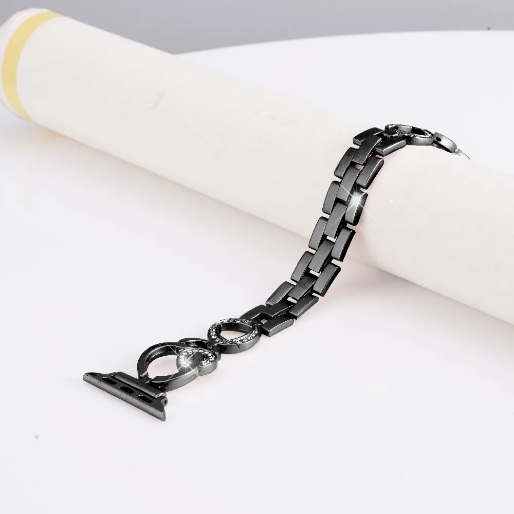 

Watch accessories top luxury fashion brand strap for Apple watchband 38mm 42mm crystal diamond stainless steel metal chain band
