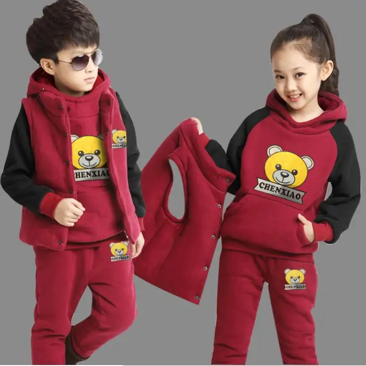 

Kids Suit Three Pieces of Children Sets New Boys Girls Thickened Cashmere Sweater +pant+vest Sport Sets 3-12 Ages Clothing