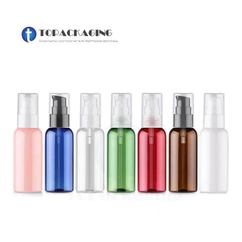 

50PCS*50ML Lotion Pump Bottle PET Plastic Cosmetic Container Small Essential Oil Makeup Packing Empty Shampoo Refillable Vials