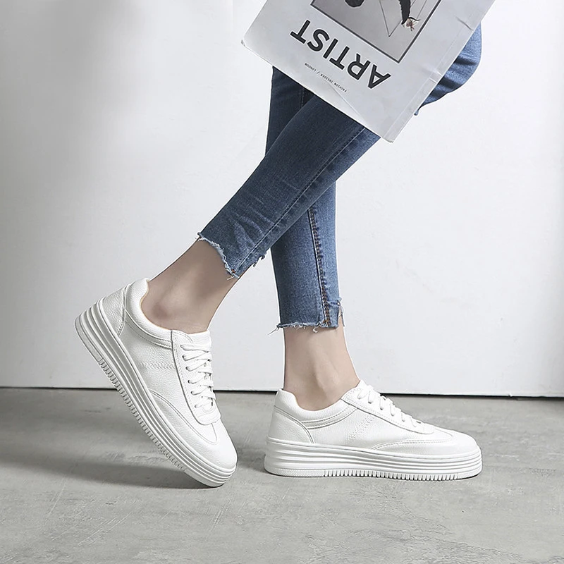 Genuine Leather Women Sneakers Fashion white Shoes for Women Lace up White Shoes Creepers Platform Shoes Woman Casual Footwear Genuine Leather Women Sneakers Fashion white Shoes for Women Lace up White Shoes Creepers Platform Shoes Woman Casual Footwear