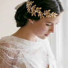 Dower me Gold Silver Leaves Wedding Tiara Vintage Hair Crown Bridal Accessories Jewelry Handmade Pearl Headpiece