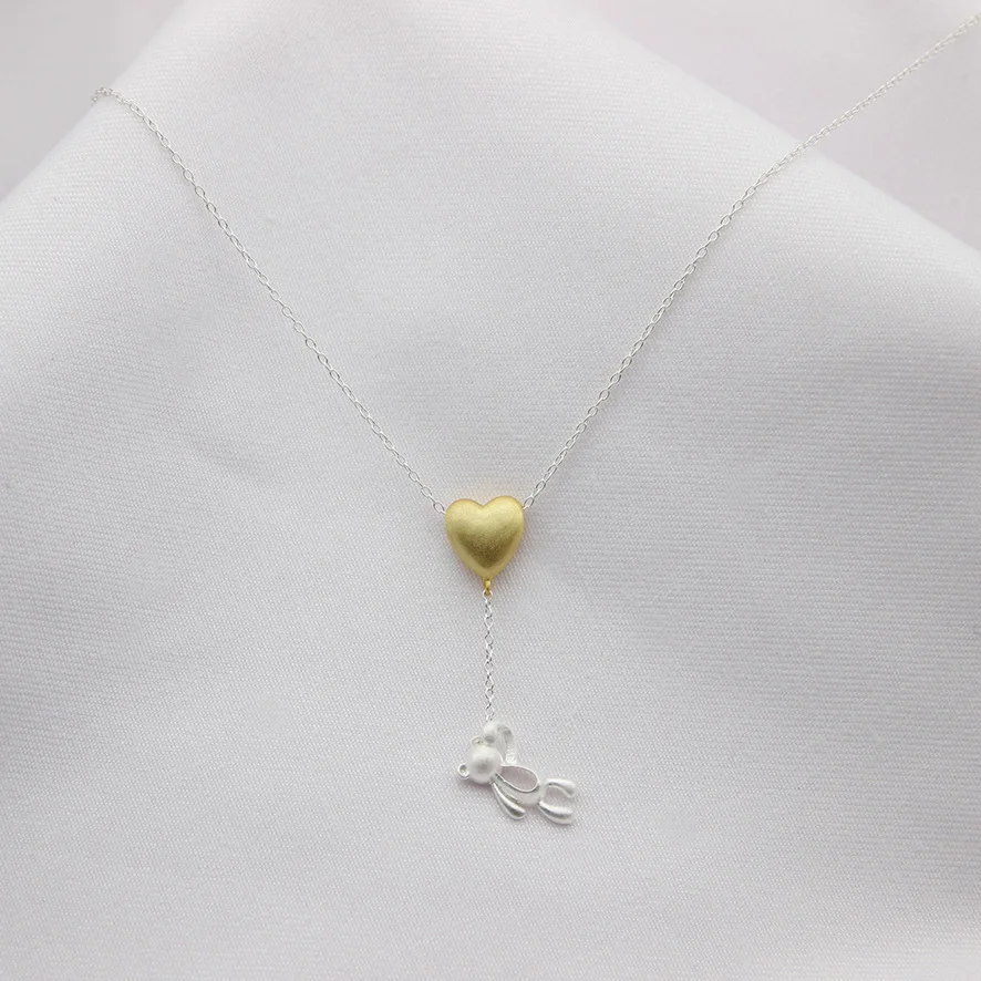 

ZTUNG LVP31 women fine jewelry,925 silver love heart and little bear shape necklace,a present for your lover