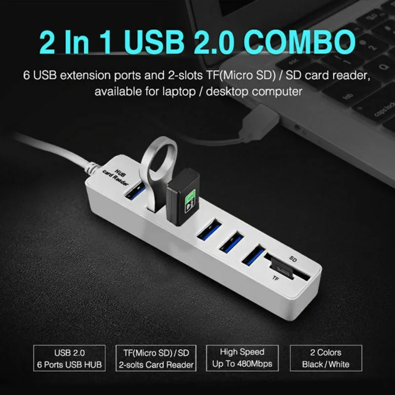 8 портовый концентратор многофункциональный высокоскоростной USB 2 0 кардридер для