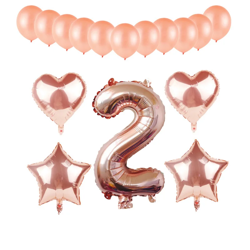Rose Gold number 1 2 3 4 5 6 7 8 9 Heart Star Foil balloons kids Birthday Party Decoration Baby Shower supplies Latex Balloon | Дом и сад