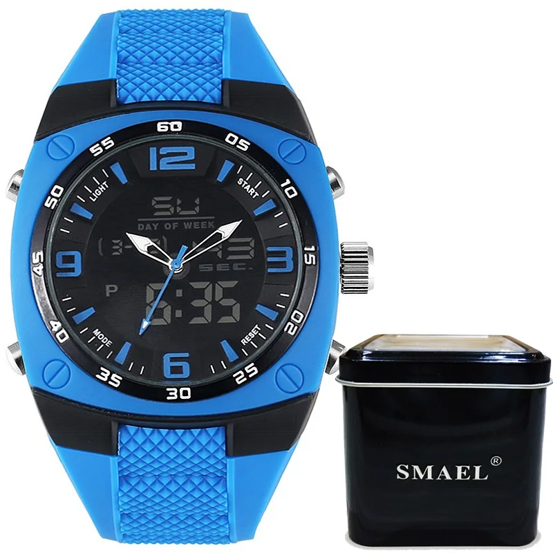 SMAEL, модные мужские часы, светодиодный, спортивные, военные, сплав, циферблат, устойчивые, мужские, аналоговые, кварцевые, цифровые часы, Relogio Masculino 1008 - Цвет: Blue in Box
