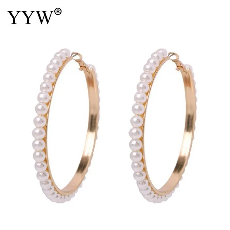 

New Plastic Pearl Hoop Earrings For Women Exaggerates Oversize Pearl Circle Ear Rings Earrings Fashion Europe Nightclub Jewelry