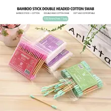 100 шт./упак. двойной головкой ватный тампон для медицинских деревянные палочки для носа, чистка ушей Для женщин макияжа ватные палочки наконечник Инструменты для здоровья