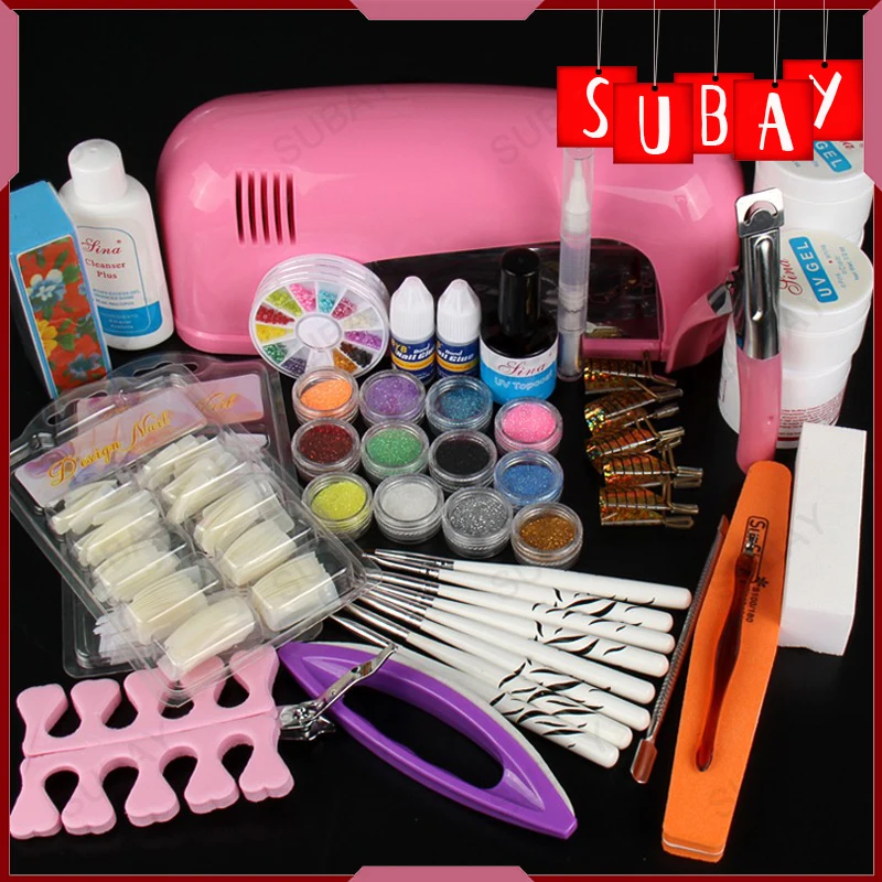 Professional nail decoration set, gel nail setwith 9W UV dryer lamp, acrylic nail kit set, 1set