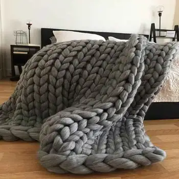 

Large Soft Hand Chunky Knitted Plaids for Winter Bed Sofa Plane Thick Yarn Knitting Throw 16 Colors Sofa Cover Blanket