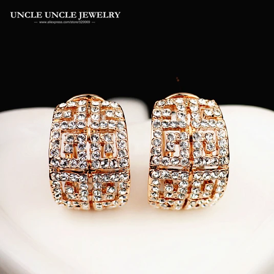 

Fashionable Brand Design Rose Gold Color Clear Zirconia Fully Studded Retro Rome Paved G Style Woman Earring Wholesale Gifts