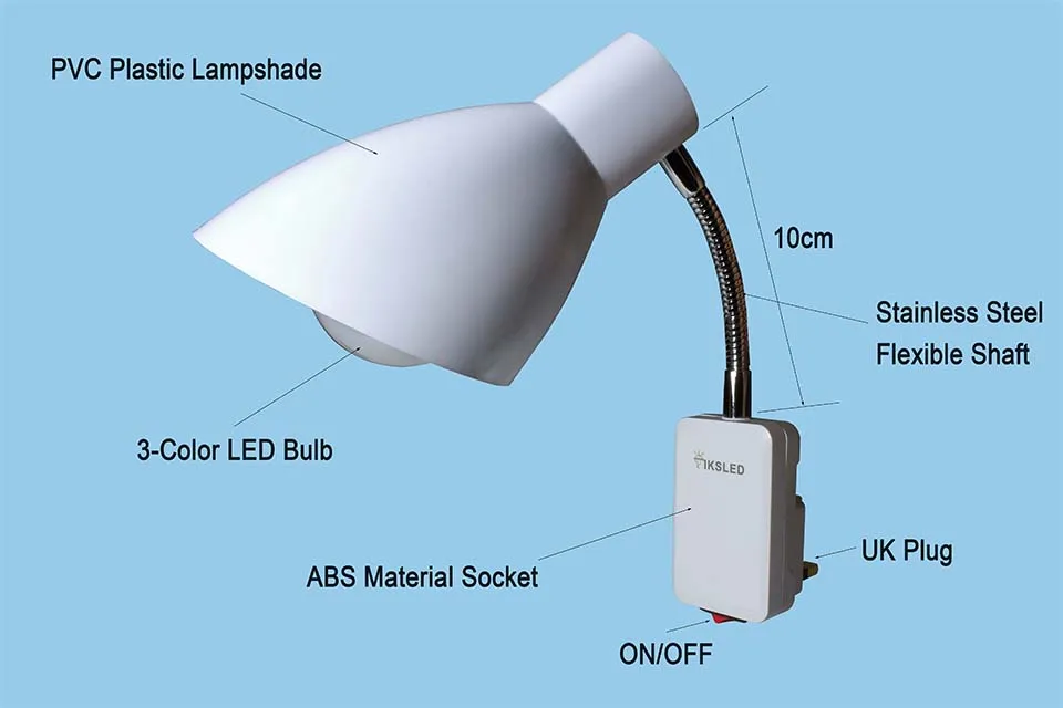 Настольная лампа, светодиодный настольный светильник, штепсельная вилка Великобритании, Портативный Гибкий светодиодный настольный светильник с 3-цветными лампочками, светильник для чтения книг, 3 источника
