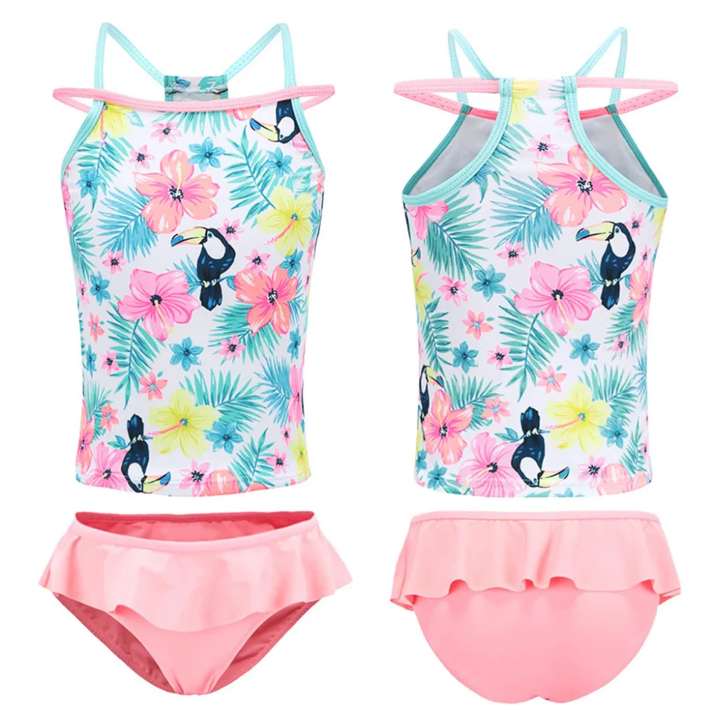 

children swimwear for girls Cotton Blend swimsuit kids bathing suit Two pieces bikini Vest Floral Print Swimwears Set K0301