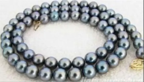 

Charming 9-10mm Natural Tahitian genuine black peacock pearl necklace AAA