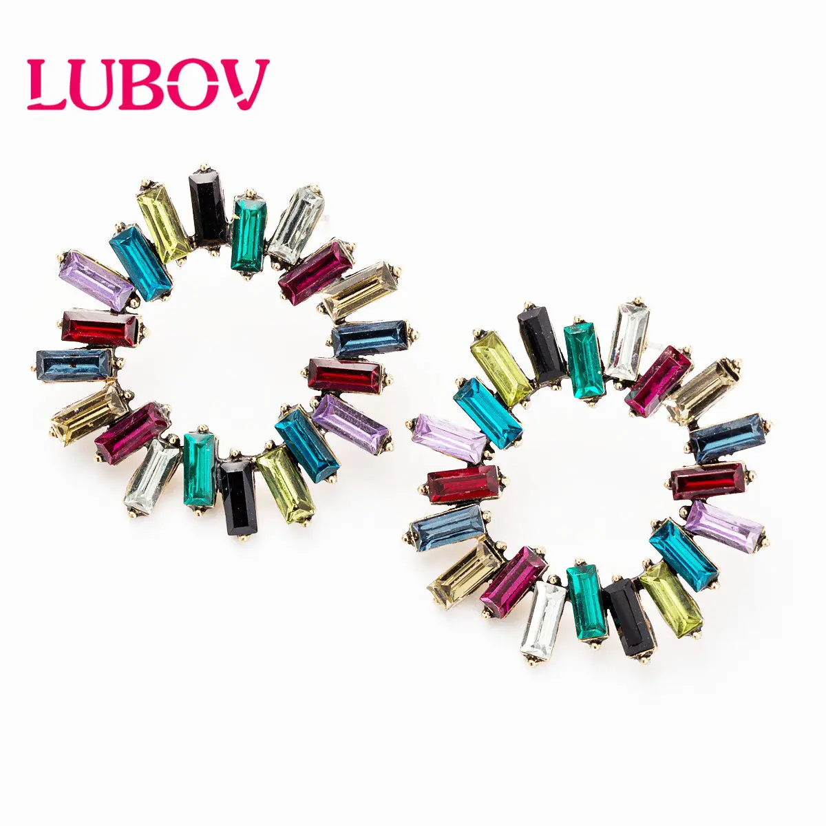 

LUBOV Summer New Style Rhinestone Rainbow ZA Stud Earrings For Women Wedding Party Holiday Gift Jewellery wholesale