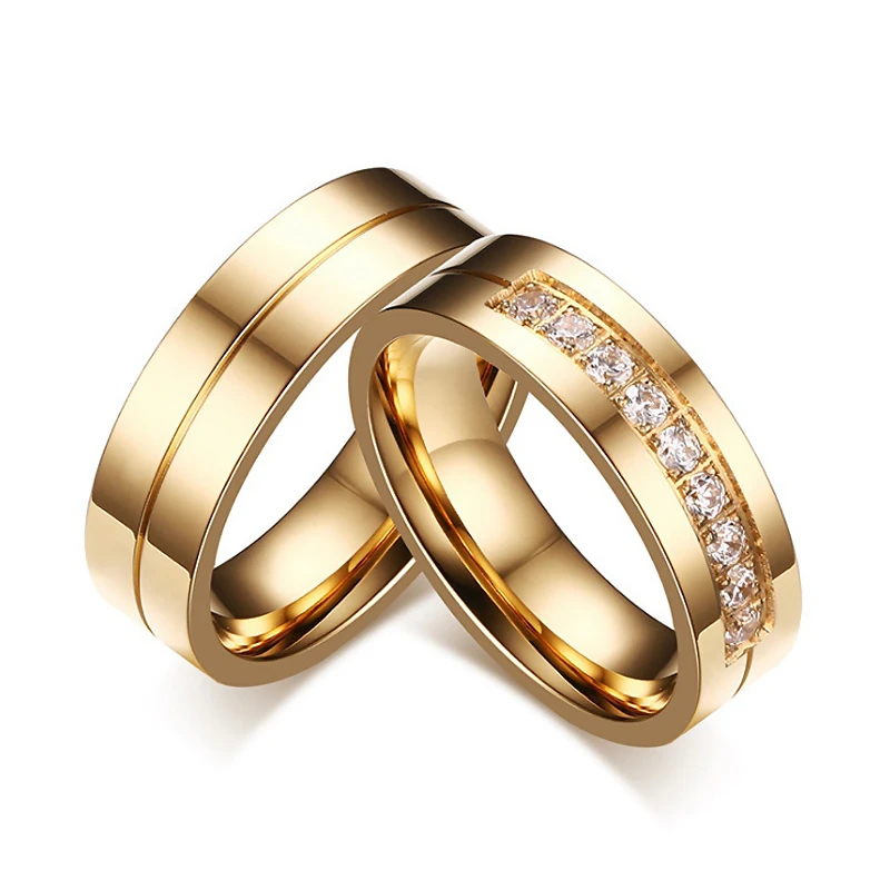 Anillos de boda de Color dorado para mujeres y hombres, joyería de alta calidad de anillo de compromiso para pareja, Alianza de aniversario, regalo|Anillos| - AliExpress