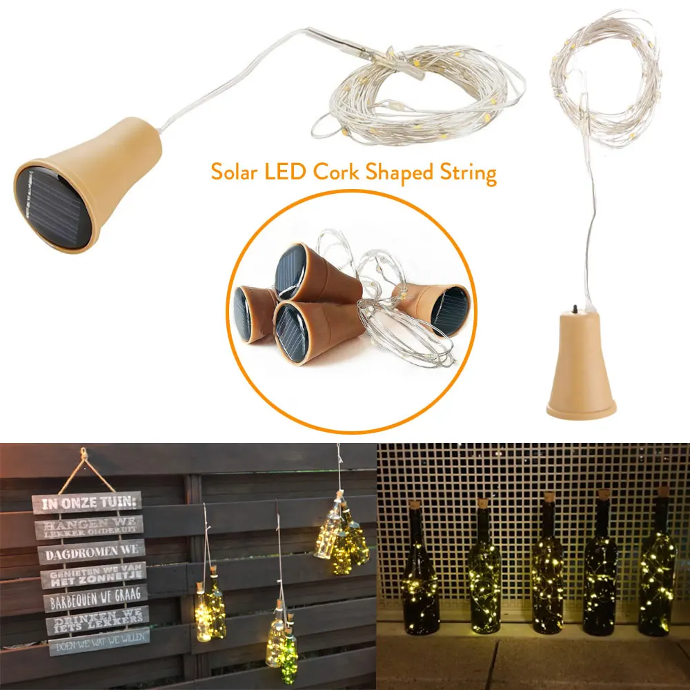 10LED/15LED/20LED Garland Solar Wine Bottle Lights Solar Cork Fairy Lights Christmas Light Copper Garland Wire String led string lights decorative lights string lights led fairy lights wine bottle lights