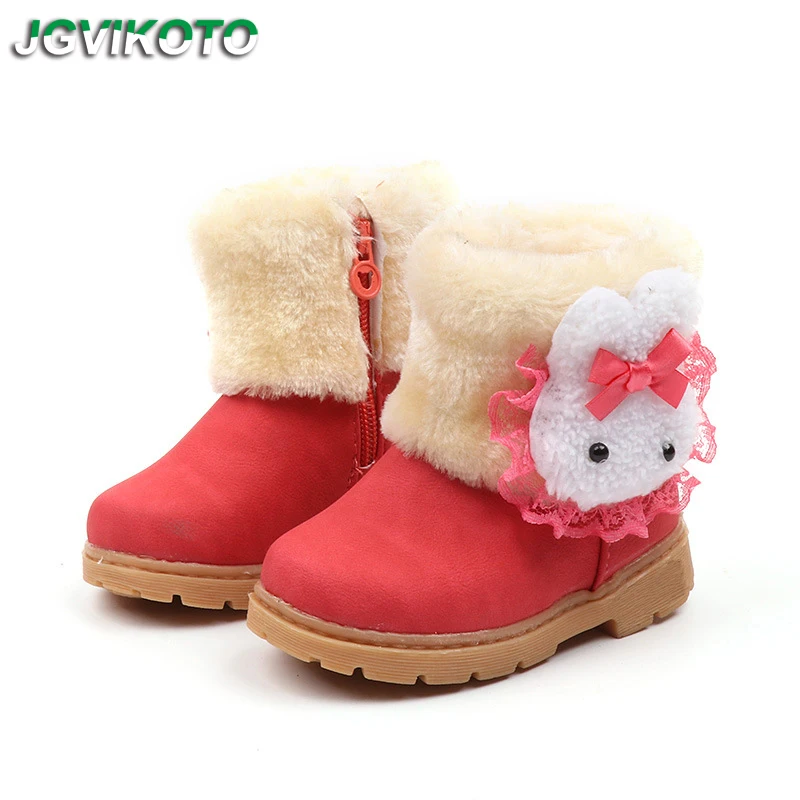 

JGVIKOTO Baby Girl Kids Boots Children's Warm Snow Boots With Cartoon Rabbit Plush Cotton-padded Sweet Cute Girls Winter Boots