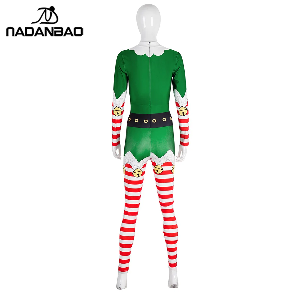 NADANBAO Рождество эльф карнавал костюм косплей полосатый маленький колокол костюмы для женщин плюс размер боди