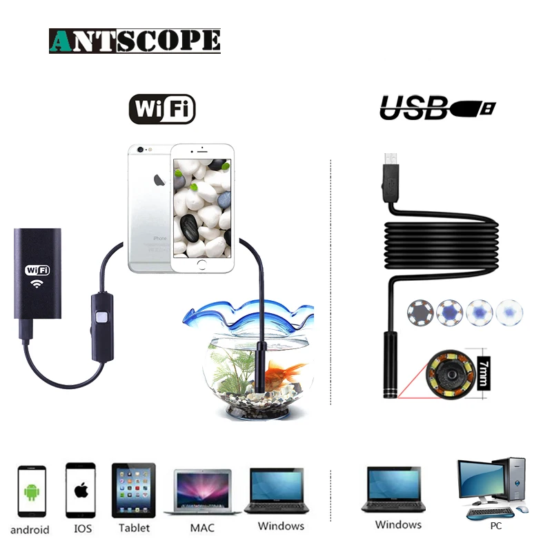 

Antscope Wifi Endoscope Camera Android 720P Hard Tube Camera Endoscope Semi rigid Tube iOS Endoscope and USB 7mm endoscope 19