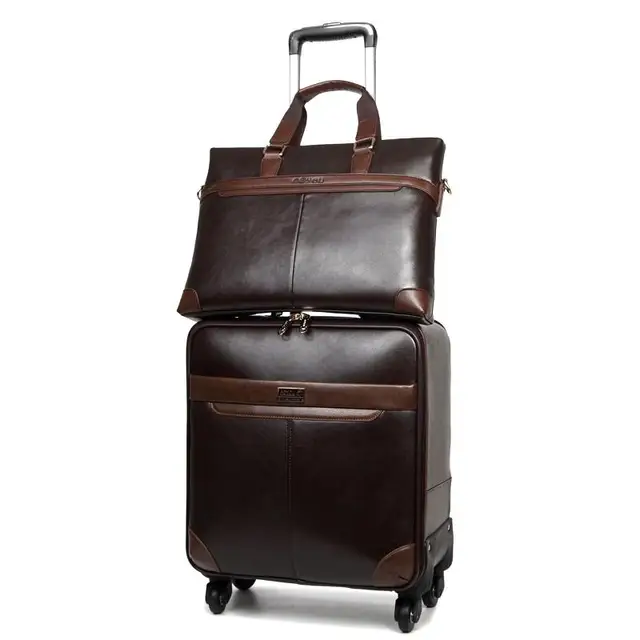 Unisex PU Leather Spinner Travel Luggage with Handbag Set Men Business ...