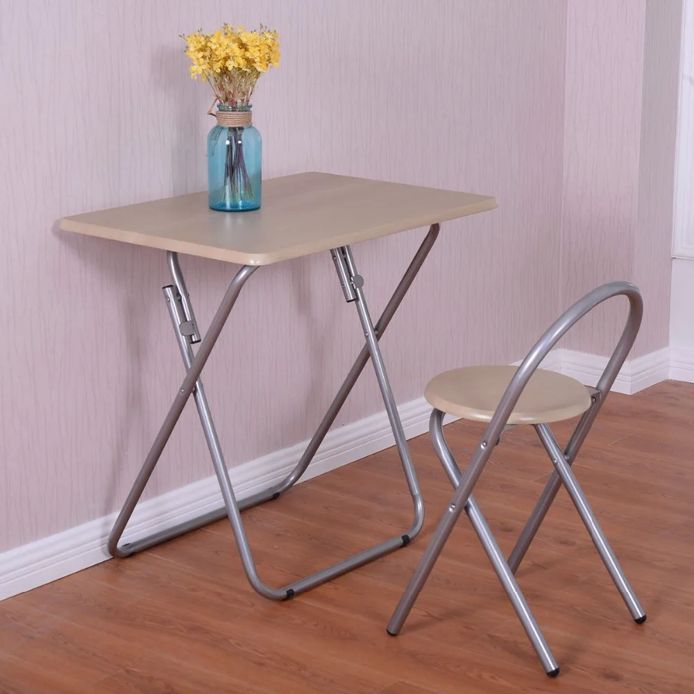 Goplus Folding Study Writing Desk Table + Chair Set Kids Student Learning Furniture Children Home School Table HW53820