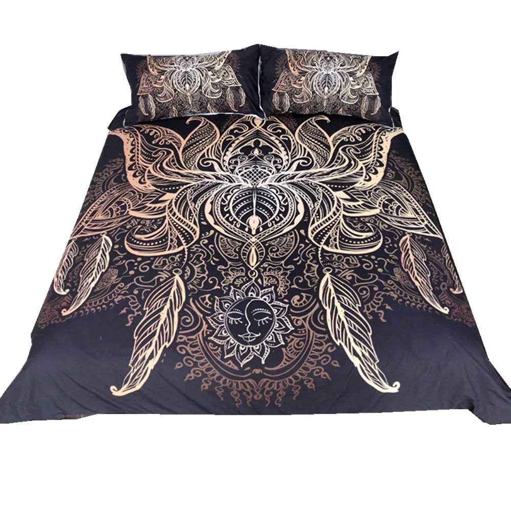 Lotus Bedding Set Flower Bohemian Duvet Cover Sun Print Boho Bed Set