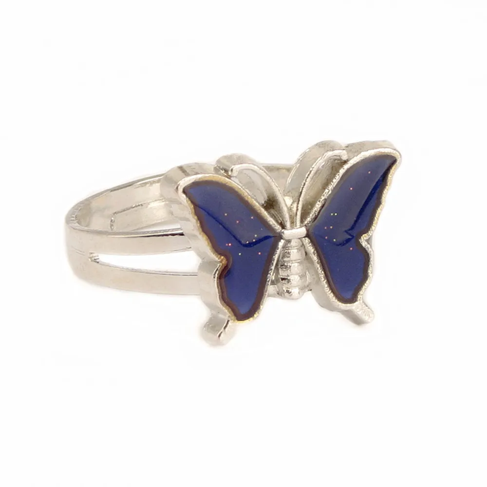 Vintage Butterfly Glitter Powder Adjustable Size Mood Ring Unique Temperature Control Color Animal Rings Fashion Female Jewelry finger ring adjustable rings color change ring badminton t shirt