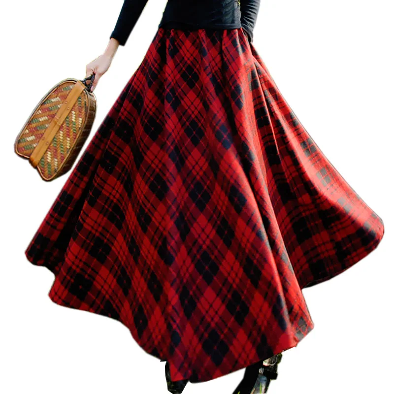 2018 Herfst Winter Plus Size 6XL XXXXXL Retro Vintage Casual Red Rooster Rooster Plaid Wollen Vrouwelijke Lange Maxi Rokken voor womens 2018 Herfst Winter Plus Size 6XL XXXXXL Retro Vintage Casual Red Rooster Rooster Plaid Wollen Vrouwelijke Lange Maxi Rokken voor womens