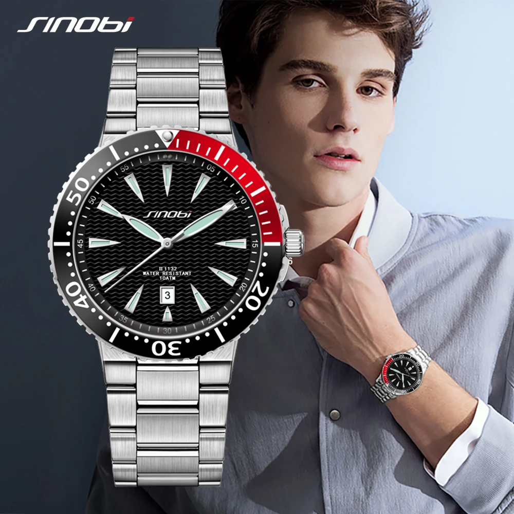SINOBI Men's Diving Wrist Watches Waterproof S Steel Watchband Orisable Sports Geneva Rolexable Quartz Watches erkek kol saati SINOBI Men's Diving Wrist Watches Waterproof S Steel Watchband Orisable Sports Geneva Rolexable Quartz Watches erkek kol saati