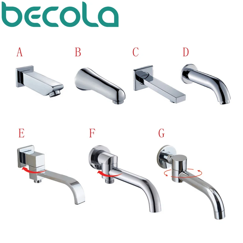 

becola wall mounted faucet spout Square and Round brass chrome spouts shower faucet accessories