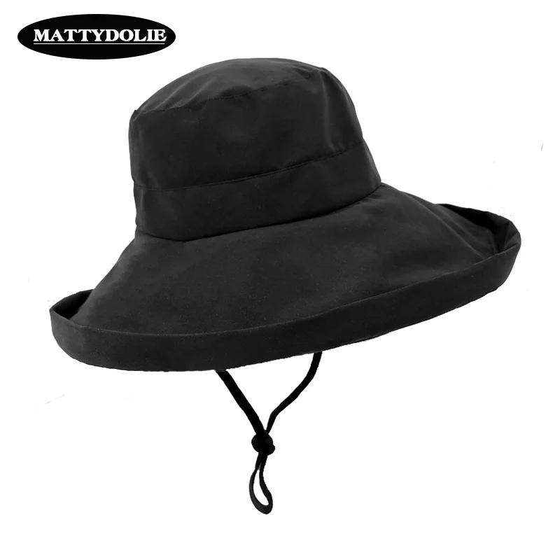 

MATTYDOLIE Fisherman Hat Solid Color Summer Hat Lady Visor Beach Butket Hat Wide Side Outdoor Sun Hat Foldable