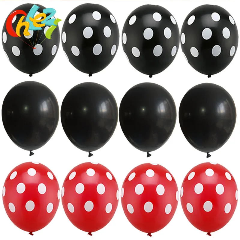 

12pc Ladybug Black red Latex Balloons Polka dot Wave point Helium globos Wedding Birthday Party Decor Baby Shower Supplies