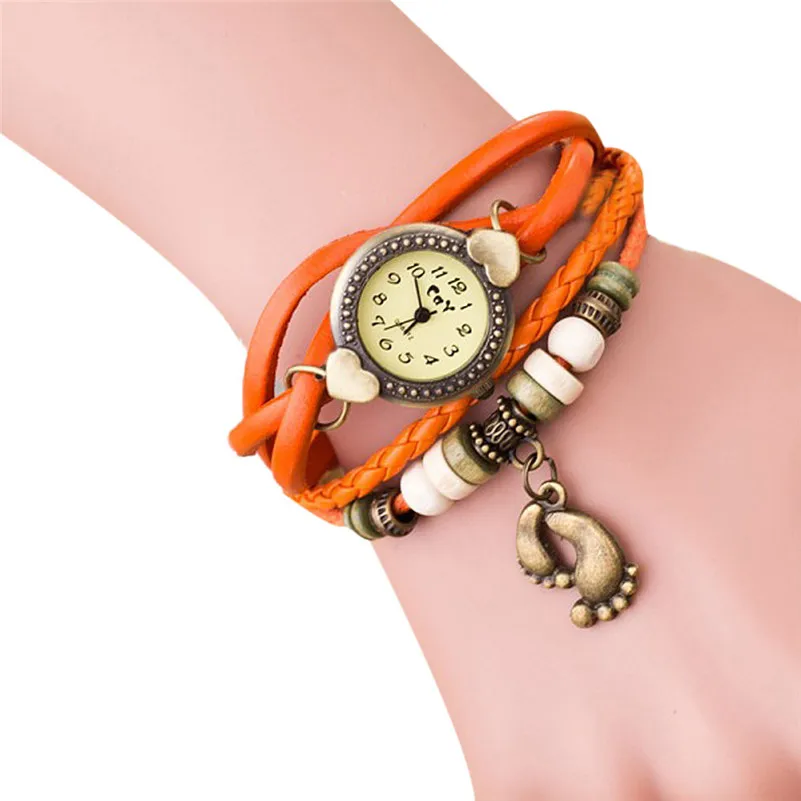 NEW Watch band leather Quartz Watch Women Ladies Casual Fashion Bracelet Footed Wrist Watch Clock relogio feminino female M18 (2)