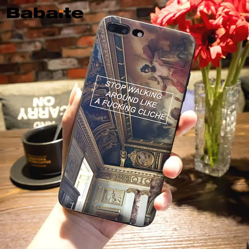 Babaite pintura al óleo artística frase corta inglesa funda de teléfono negra para Apple iPhone 8 7 6 6 S Plus X XS MAX 5 5S SE XR cubierta
