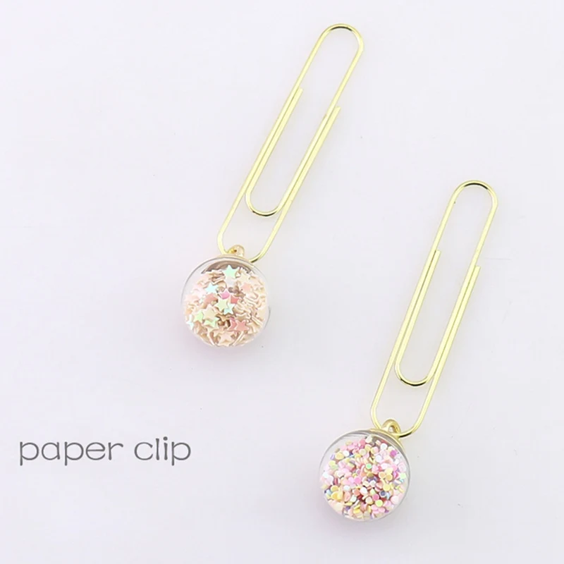 

5pcs/box Glass Ball Paper Notes Clips DIY Bookmark Metal Binder Clips Notes Letter Paper Clips For Teacher Gift